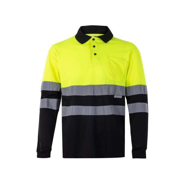 VL VULCAN LARGE Zweifarbiges Poloshirt im Bird-Eye-Design (160g / m²) mit langen Ärmeln, aus Polyest