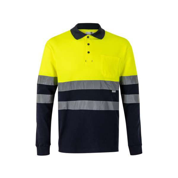 VL PLUTO Zweifarbiges Piqué-Poloshirt (150g / m²) mit langen Ärmeln, aus Baumwolle (55%) und Polyest