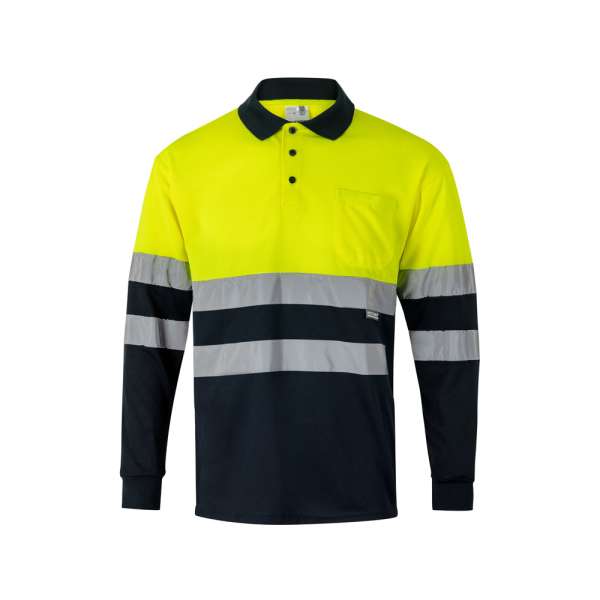 VL VULCAN LARGE Zweifarbiges Poloshirt im Bird-Eye-Design (160g / m²) mit langen Ärmeln, aus Polyest