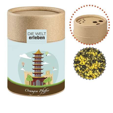 Gewürzmischung Orangen-Pfeffer, ca. 75g, Biologisch abbaubarer Eco Pappstreuer Midi