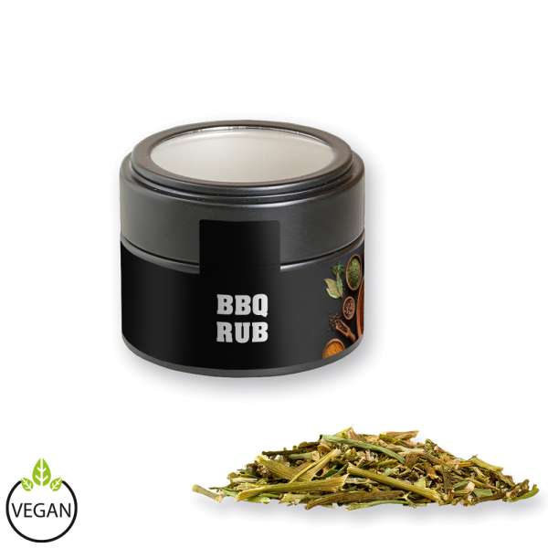 Gewürzmischung BBQ Kräuter Rub, ca. 40g, Metalldose Mini mit Sichtfenster schwarz