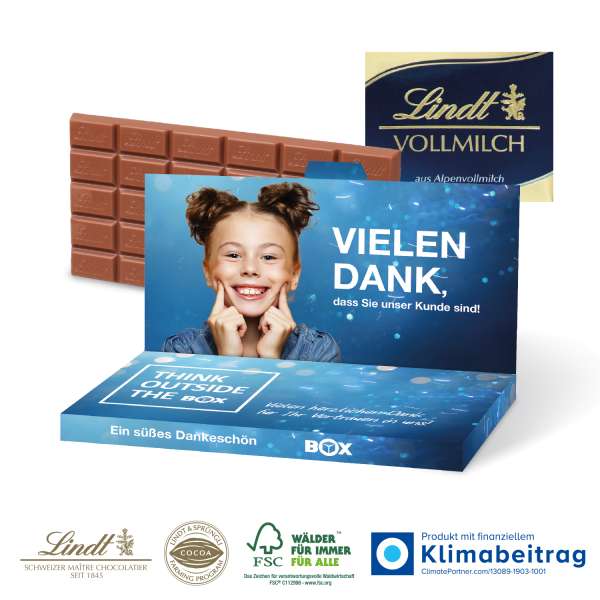 Grußkarte mit Schokoladentafel von Lindt, 100 g