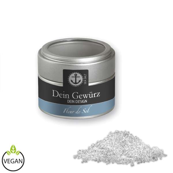 Fleur de Sel, ca. 50g, Metalldose Mini mit Sichtfenster silber