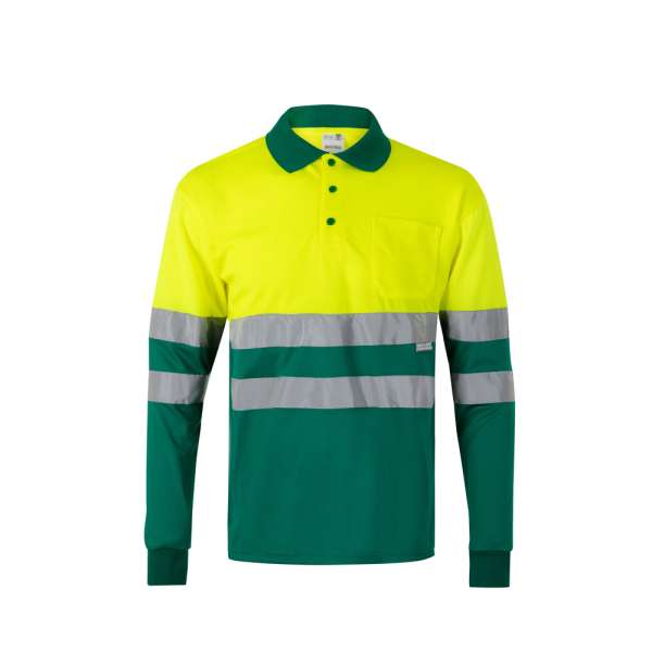 VL VULCAN Zweifarbiges Poloshirt im Bird-Eye-Design (160g / m²) mit langen Ärmeln, aus Polyester (10