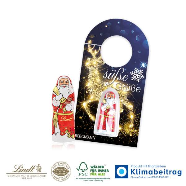 Schokokarte "Business" Türanhänger mit Lindt Weihnachtsmann