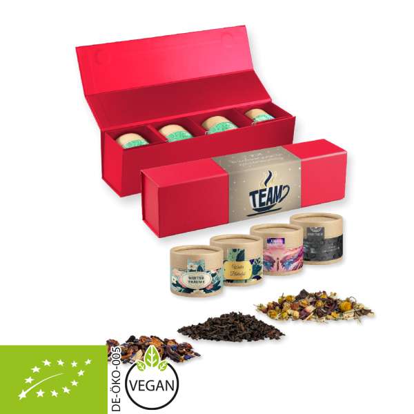 Verschiedene Teesorten, Bio und nicht-Bio, ca. 60-140g, Geschenk-Set Premium rot mit Magnetverschlus