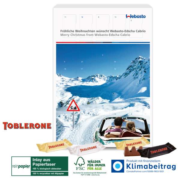 Adventskalender mit TOBLERONE, Inlay aus Papierfaser