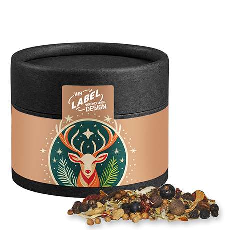 Weihnachts Gewürzmischung Wild, ca. 30g, Biologisch abbaubare Eco Pappdose Mini schwarz