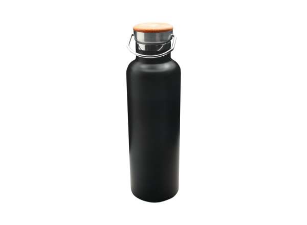 Doppelwandige Flasche 'Arima', schwarz, Bambusdeckel