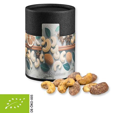 Bio Zimt-Mandel Vanille-Cashew Mix, ca. 80g, Biologisch abbaubare Eco Pappdose Midi schwarz