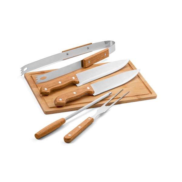 FLARE Grill-Set aus Holz und Edelstahl, 5-teilig