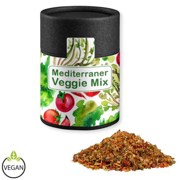 Gewürzmischung Mediterraner Veggie Mix, ca. 50g, Kraftpapierdose Midi schwarz