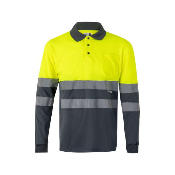 VL VULCAN LARGE Zweifarbiges Poloshirt im Bird-Eye-Design (160g / m²) mit langen Ärmeln, aus Polyest