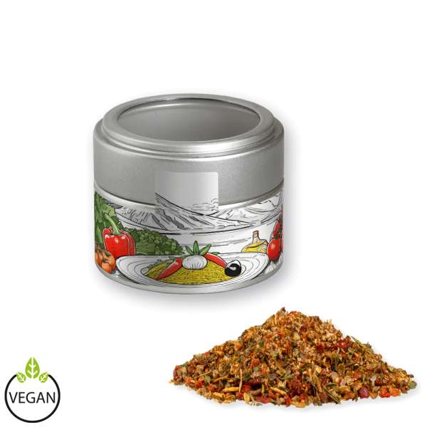 Gewürzmischung Mediterraner Veggie Mix, ca. 40g, Metalldose Mini mit Sichtfenster silber