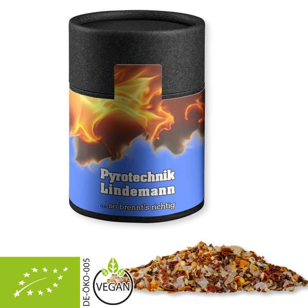 Bio Gewürzmischung Feuer und Flamme, ca. 75g, Kraftpapierdose Midi schwarz