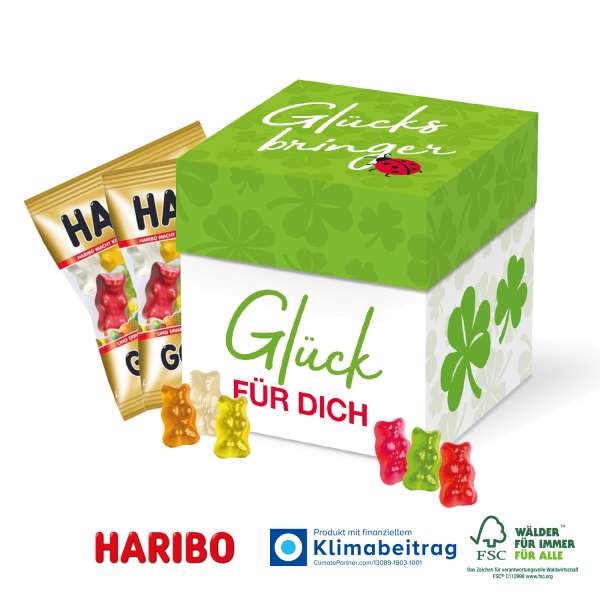 Würfelbox mit HARIBO Goldbären