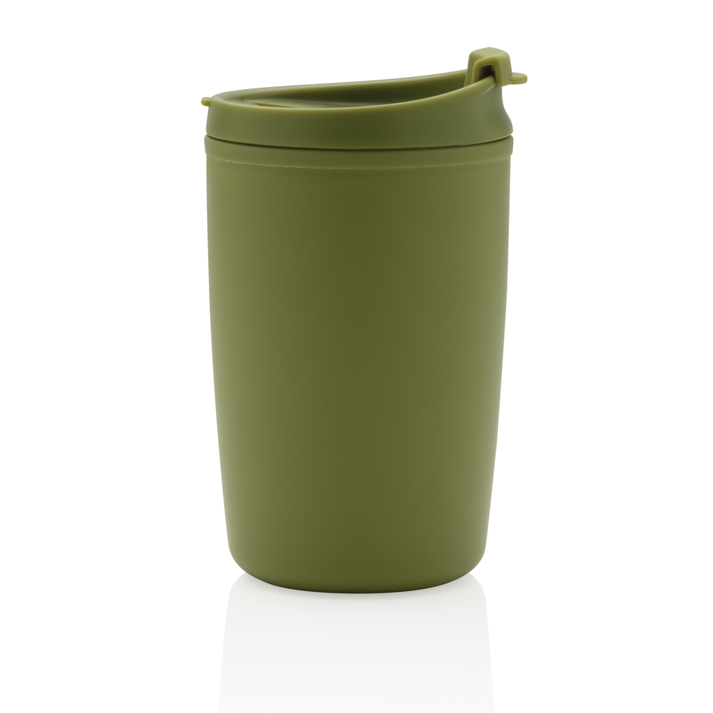 GRS recycelter PP-Becher mit Flip-Deckel als Werbemittel günstig - Farbe:  Grün