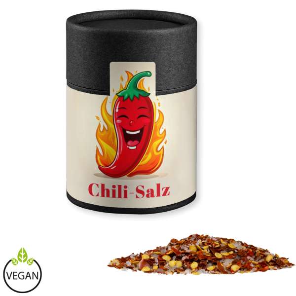 Gewürzmischung Chili-Salz, ca. 55g, Kraftpapierdose Midi schwarz