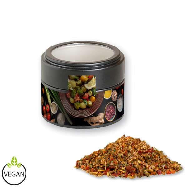 Gewürzmischung Mediterraner Veggie Mix, ca. 40g, Metalldose Mini mit Sichtfenster schwarz