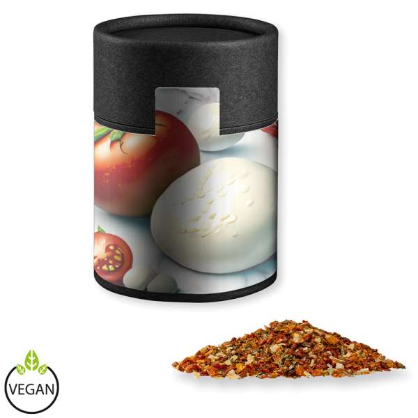 Gewürzmischung Tomate-Mozzarella, ca. 50g, Kraftpapierdose Midi schwarz