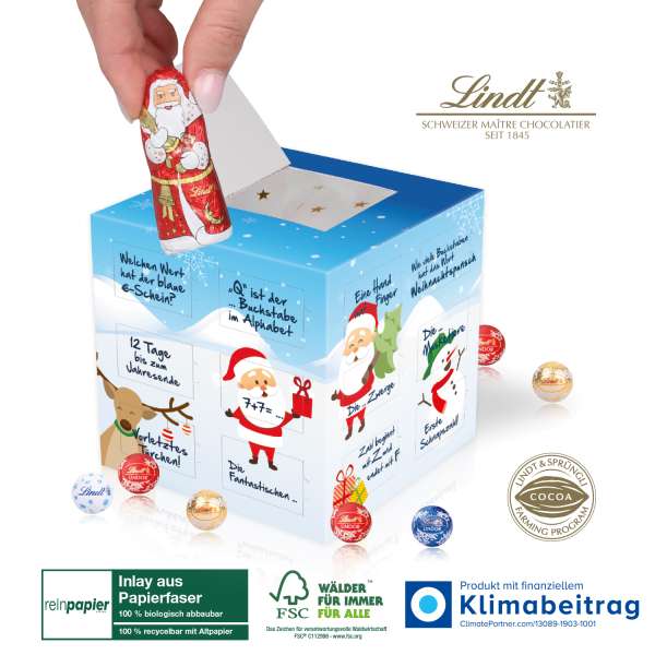 Adventskalender Lindt "Cube" Organic mit Weihnachtsmann