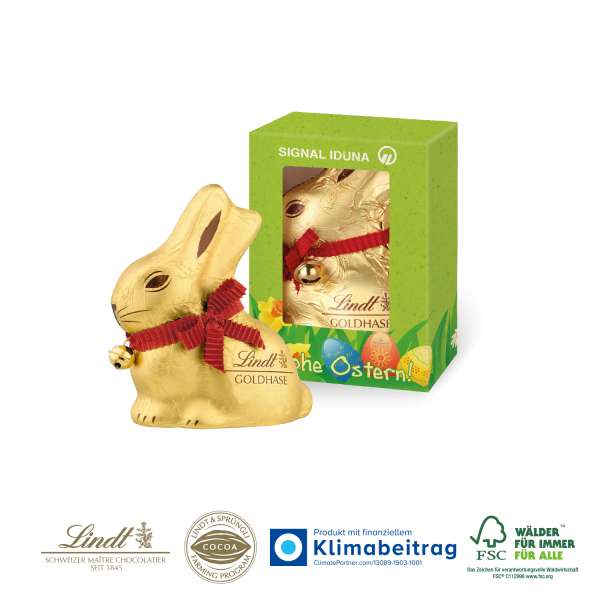 Werbekartonage "Lindt Goldhase" 50 g auf Graspapier