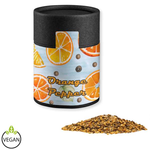 Gewürzmischung Orangen-Pfeffer, ca. 75g, Kraftpapierdose Midi schwarz