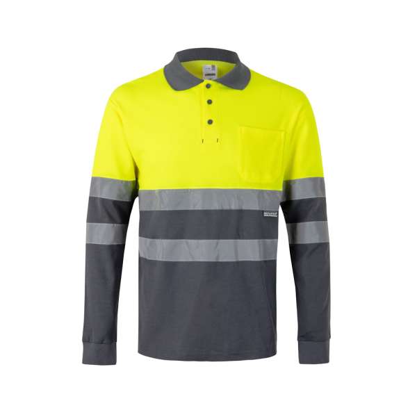 VL PLUTO LARGE Zweifarbiges Piqué-Poloshirt (150g / m²) mit langen Ärmeln, aus Baumwolle (55%) und P