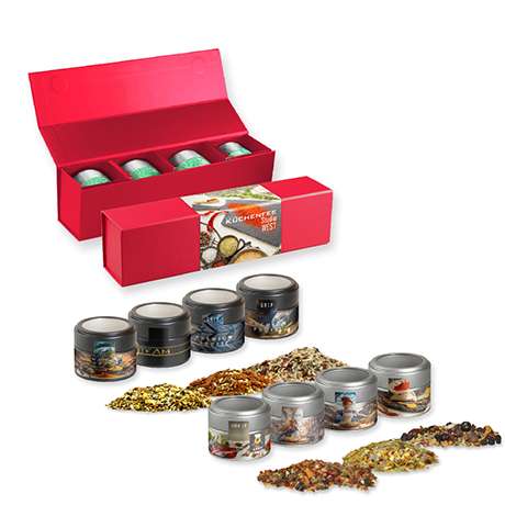 Verschiedene Weihnachts Gewürzmischungen, ca. 120-140g, Geschenk-Set Premium rot mit Magnetverschlus