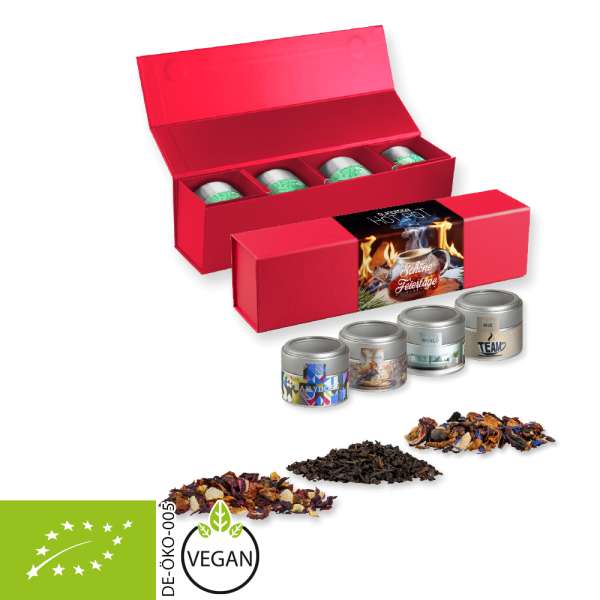 Verschiedene Teesorten, Bio und nicht-Bio, ca. 60-140g, Geschenk-Set Premium rot mit Magnetverschlus