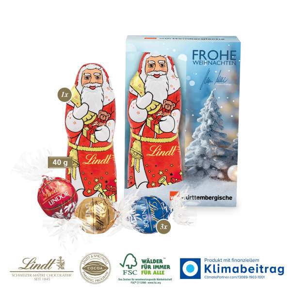 Premium-Präsent mit Lindor Pralinés und Lindt Weihnachtsmann "Medium"