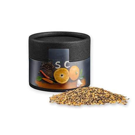 Gewürzmischung Orangen-Pfeffer, ca. 40g, Biologisch abbaubare Eco Pappdose Mini schwarz