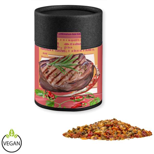 Gewürzmischung Steak Pfeffer, ca. 75g, Kraftpapierdose Midi schwarz