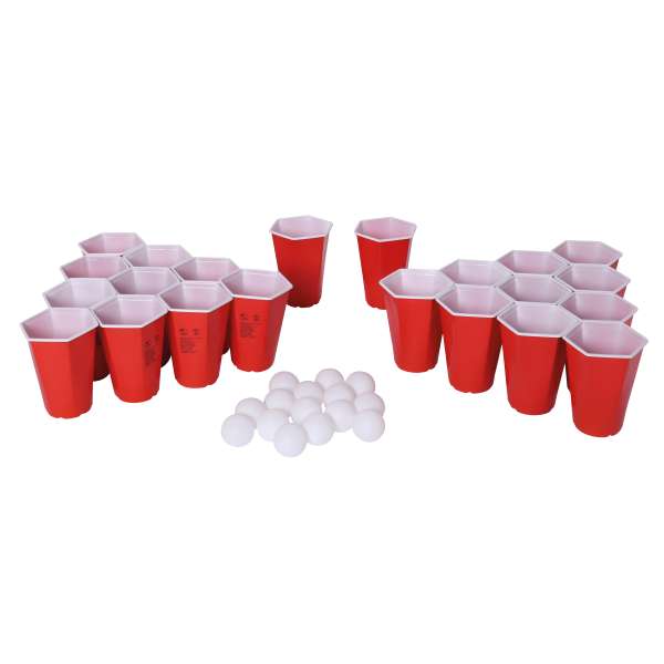 Beer-Pong Trinkspiel sechseckig (15 Bälle & 22 Trinkbecher, für je ca. 450 ml)