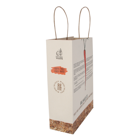 Tasche aus 50% baumfreies Papier 130 gsm, hergestellt aus landwirtschaftlichen Reststoffen 240 x 90