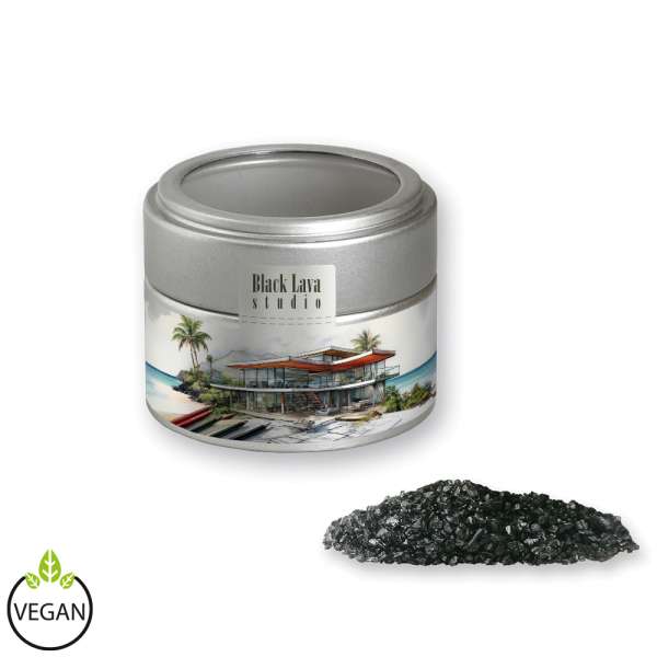 Gewürzmischung Black Lava Salz, ca. 110g, Metalldose Mini mit Sichtfenster silber