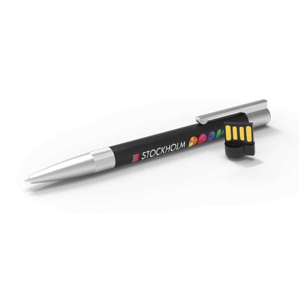 USB Pen Stockholm Black (Blue ink)