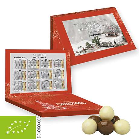 Bio Knusperkugeln-Mix, ca. 50g, Adventskalender Mini mit Standard-Design mit Werbekarte